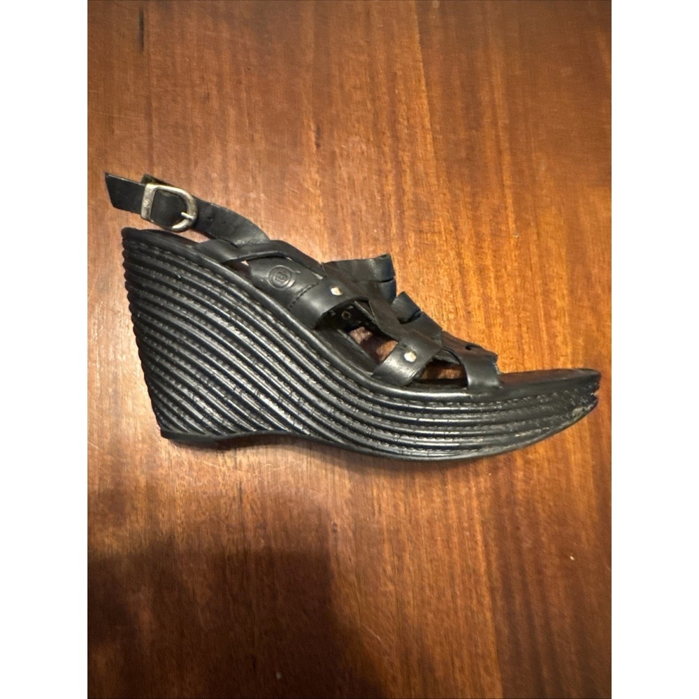 Born Women's Black Leather Wedge Sandals Size 9 / 40.5M – Comfort Platform Heel - Picture 5 of 11